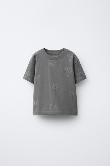 Zara EMBROIDERED T-SHIRT - Anthracite grey