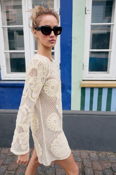ROBE COURTE EN CROCHET - Écru de Zara - Image 2