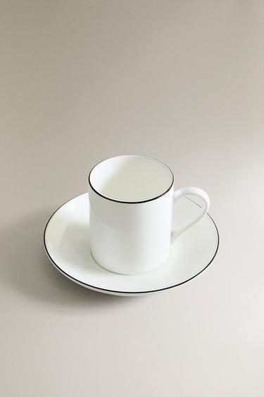 TASSE À CAFÉ ET SOUCOUPE BONE CHINA FILET NOIR - Blanc / Noir de Zara - Image 1