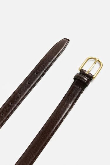TOPSTITCHED LEATHER BELT LIMITED EDITION - Dark brown by Zara - Image 1