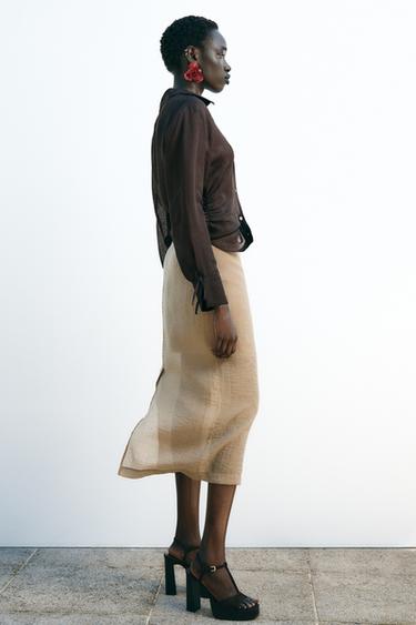 SEMI-SHEER MIDI SKIRT - Mid-camel by Zara - Image 2