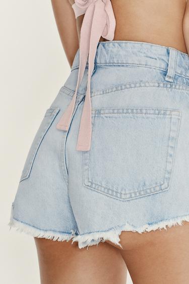 SHORT EN JEAN TRF TAILLE HAUTE DÉCHIRÉ - Bleu clair de Zara - Image 3