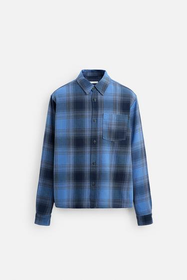 CHEMISE À CARREAUX AVEC POCHE - Bleu de Zara - Image 7