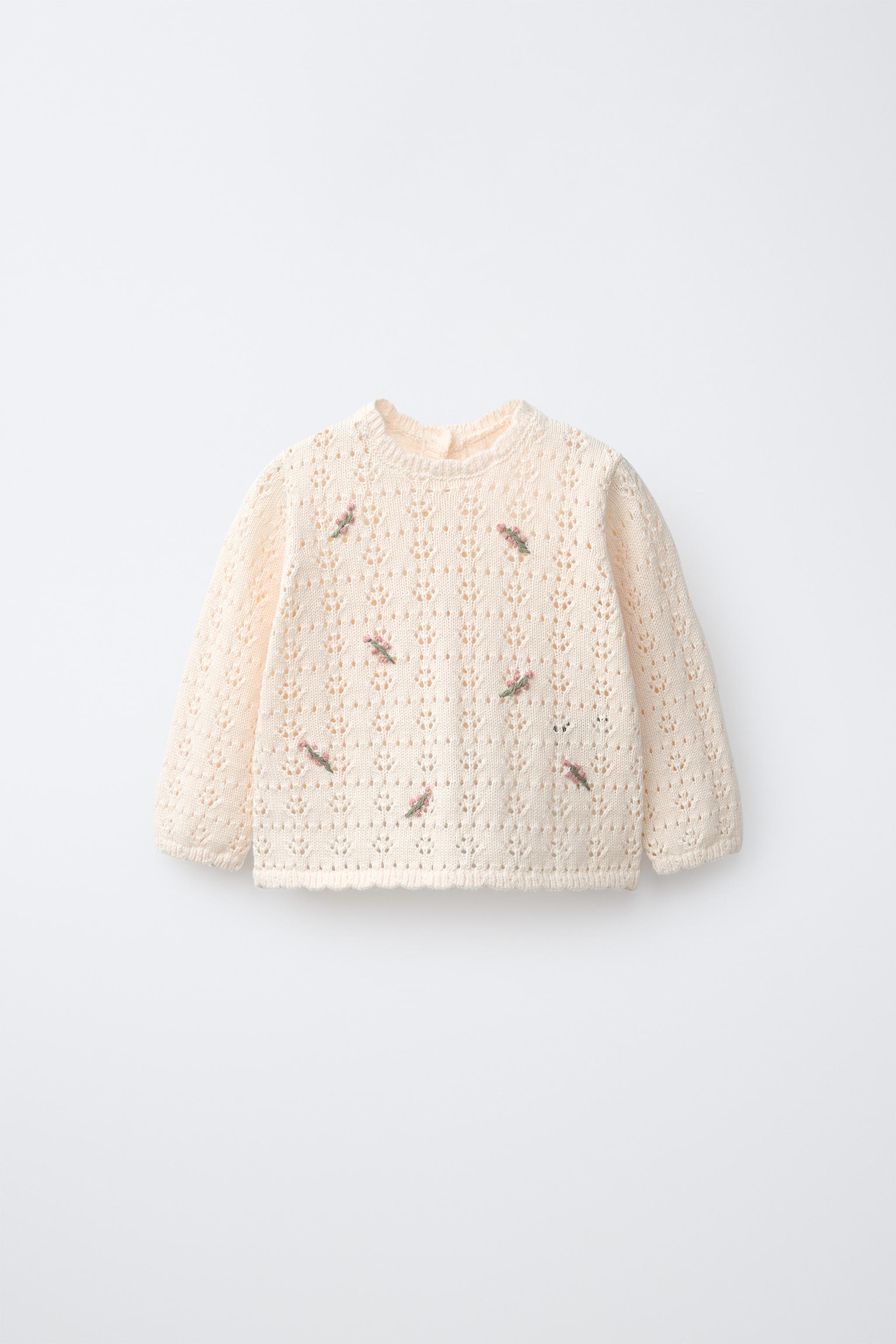 OPENWORK EMBROIDERED FLORAL KNIT JUMPER
