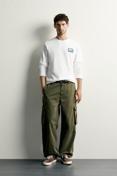 LONG SLEEVE PRINTED PATCH T-SHIRT - White by Zara - Image 0