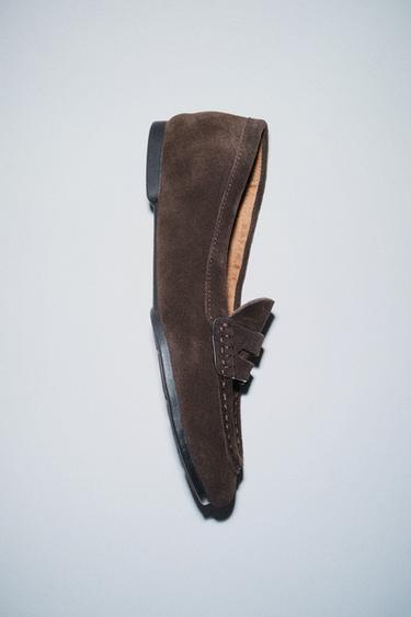 Zara SPLIT LEATHER LOAFERS - Chocolate Brown