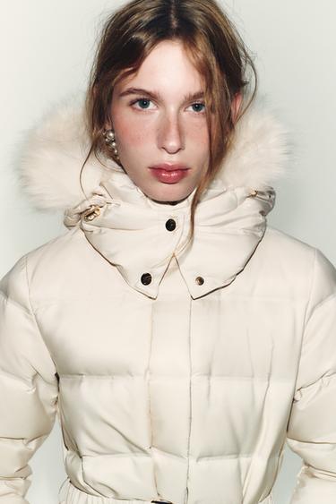 WATER-REPELLENT WINDPROOF HOODED DOWN PUFFER JACKET - Ecru by Zara - Image 3