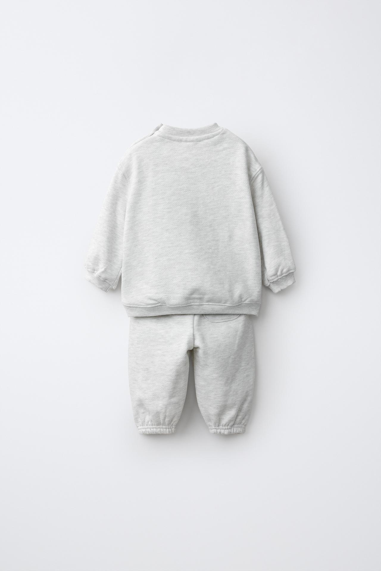 BEAR SWEATSHIRT AND PANTS SET — Gray marl