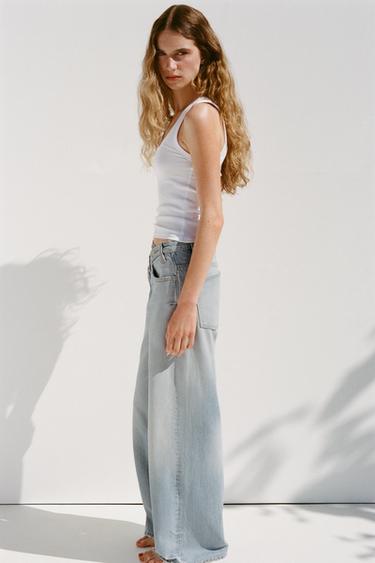TRF HIGH-WAIST WIDE LEG CROSSOVER JEANS - Light blue by Zara