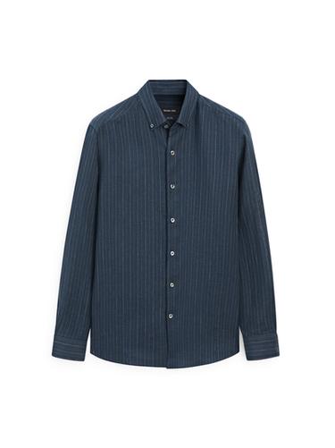 Zara 100% linen striped shirt with button-down collar - Navy blue