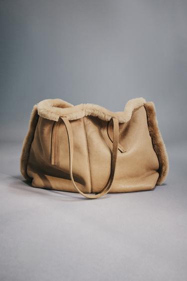 Zara REVERSIBLE LEATHER BAG - SAND/BROWN