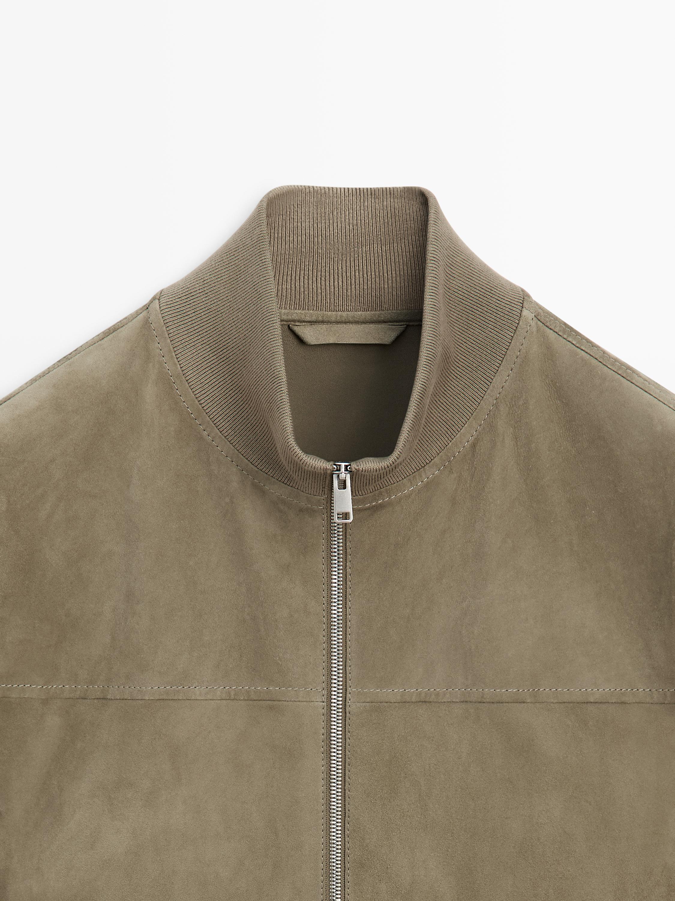 Contrast knit and suede leather jacket