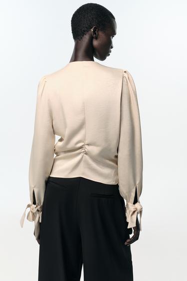 FITTED CREASED-EFFECT BLOUSE - Ecru by Zara - Image 3