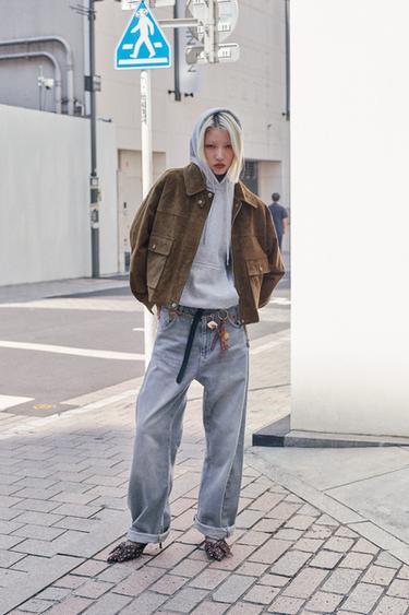 CAZADORA BOMBER 100% PIEL - Khaki de Zara