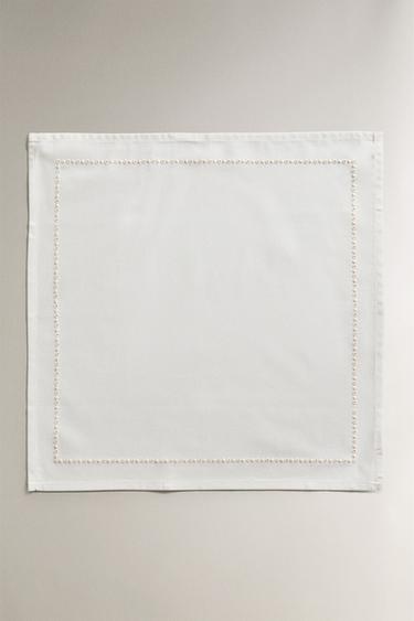 SET OF EMBROIDERED LINEN COCKTAIL NAPKINS - Ecru by Zara - Image 1