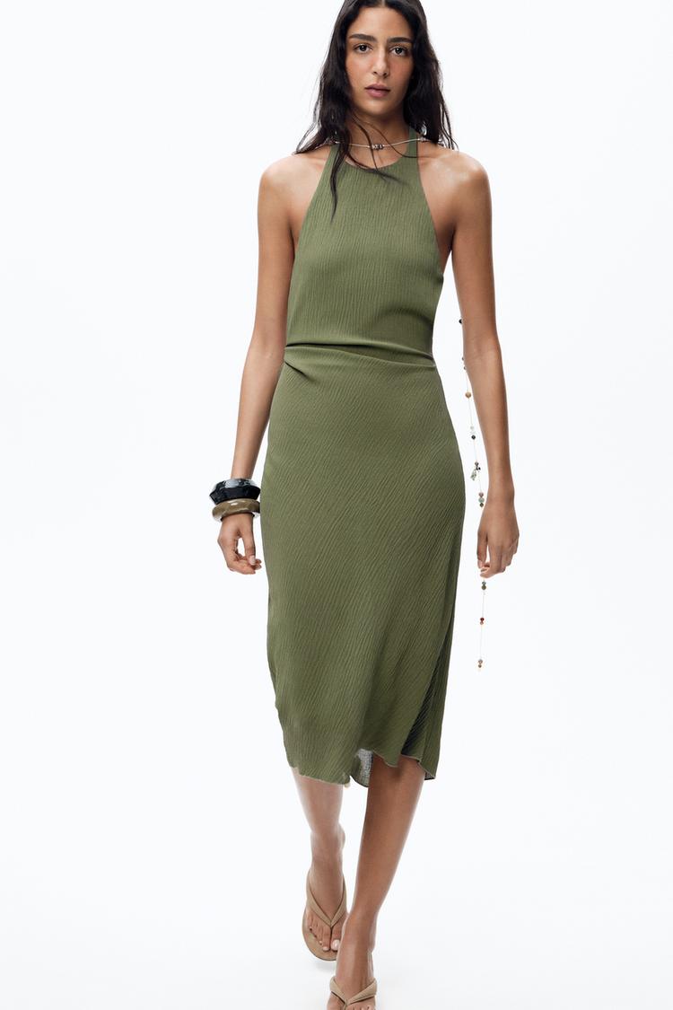VESTIDO HALTER TEXTURA Verde ZARA Portugal