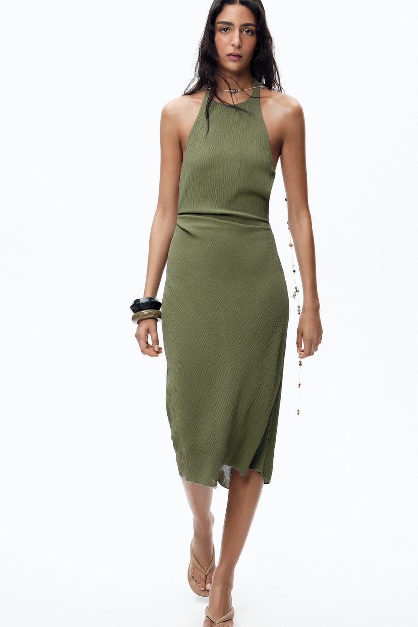 TEXTURED HALTER DRESS