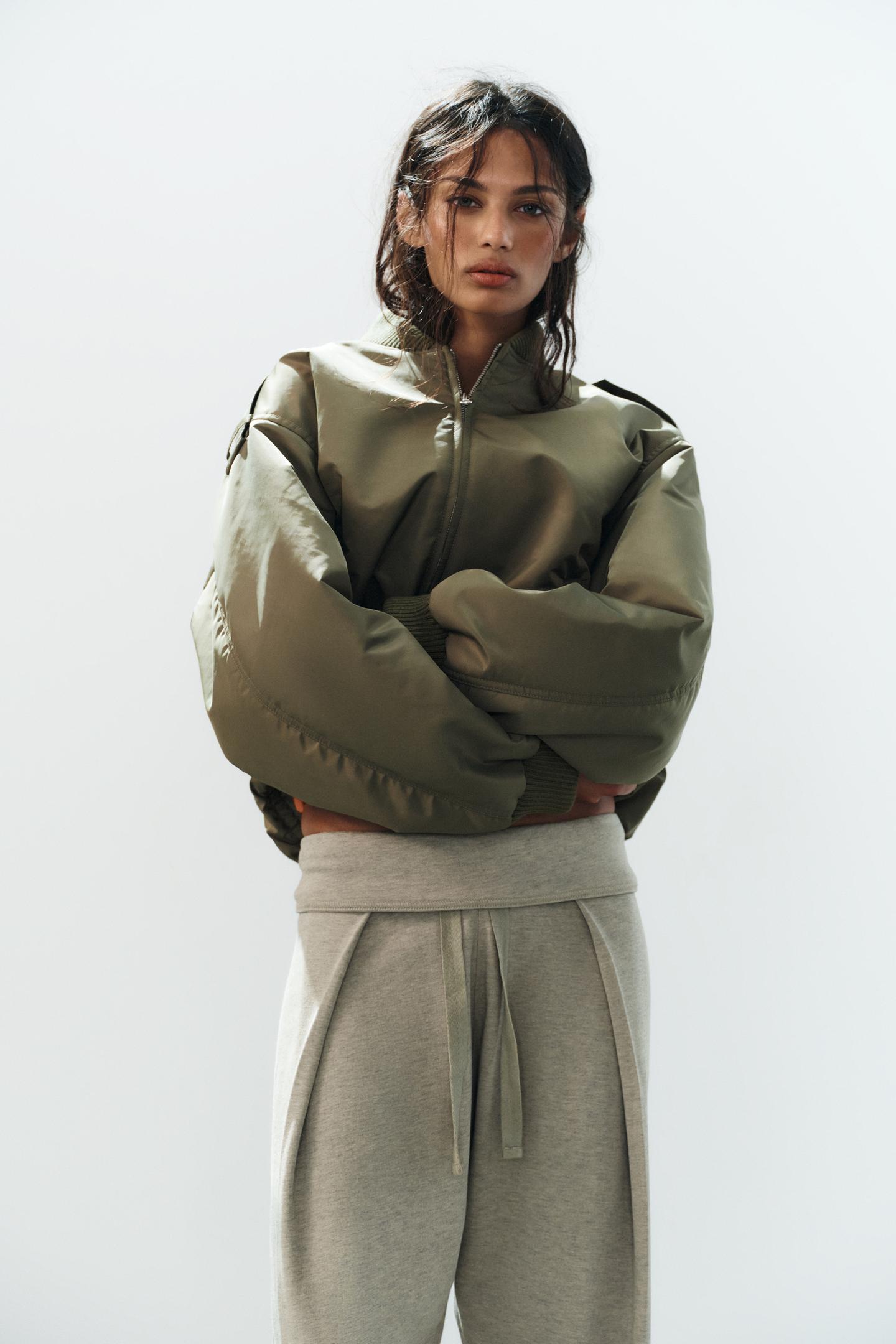 Женские брюки Zara Turn-Up Waist Drawstring, цвет: Серый зелёный — фото 4