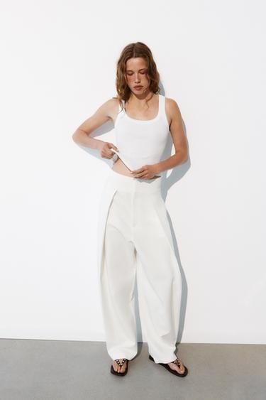 Zara PLEATED BALLOON PANTS - Ecru