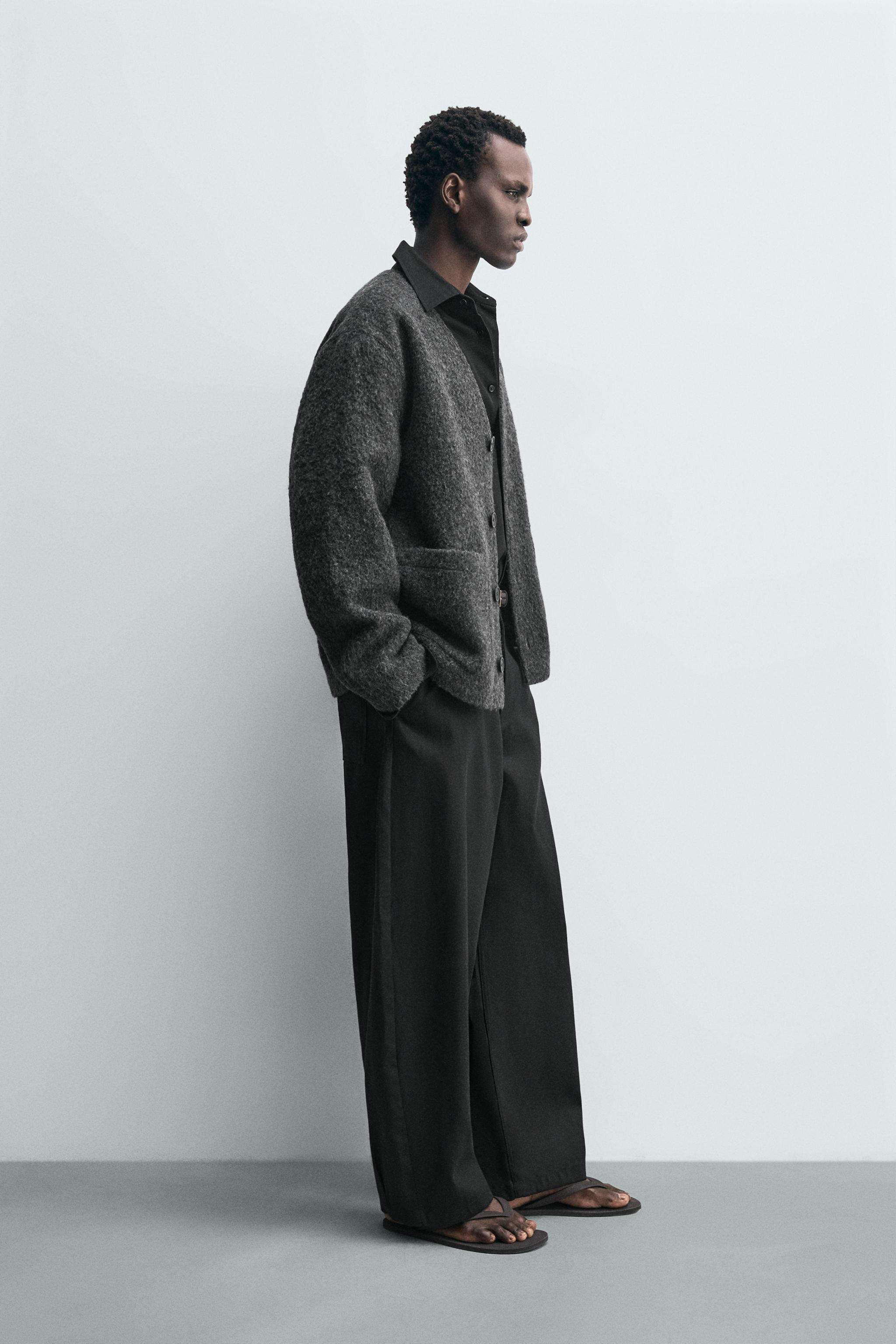 TEXTURED WOOL BLEND CARDIGAN