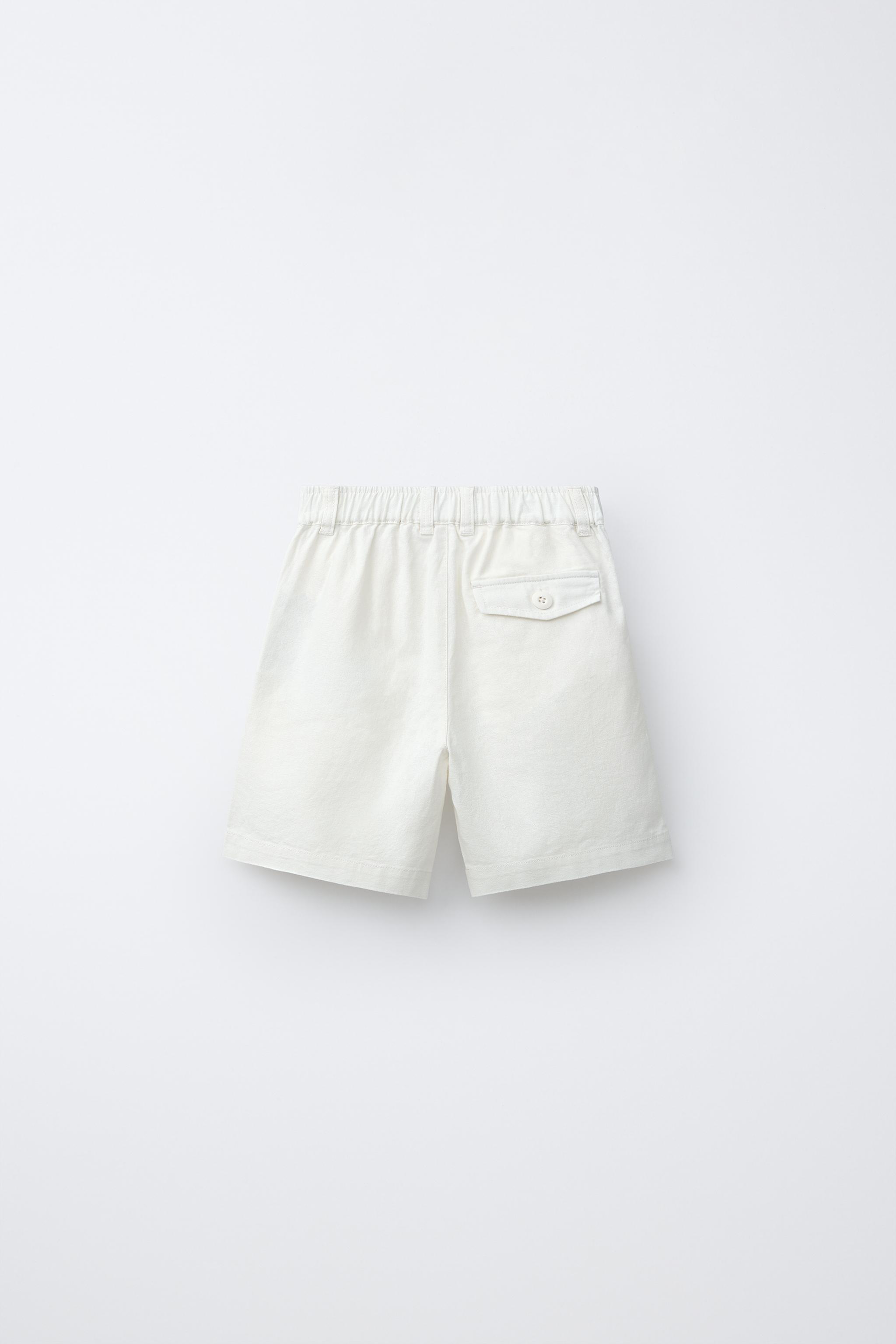 COTTON AND LINEN SHORTS — Ecru
