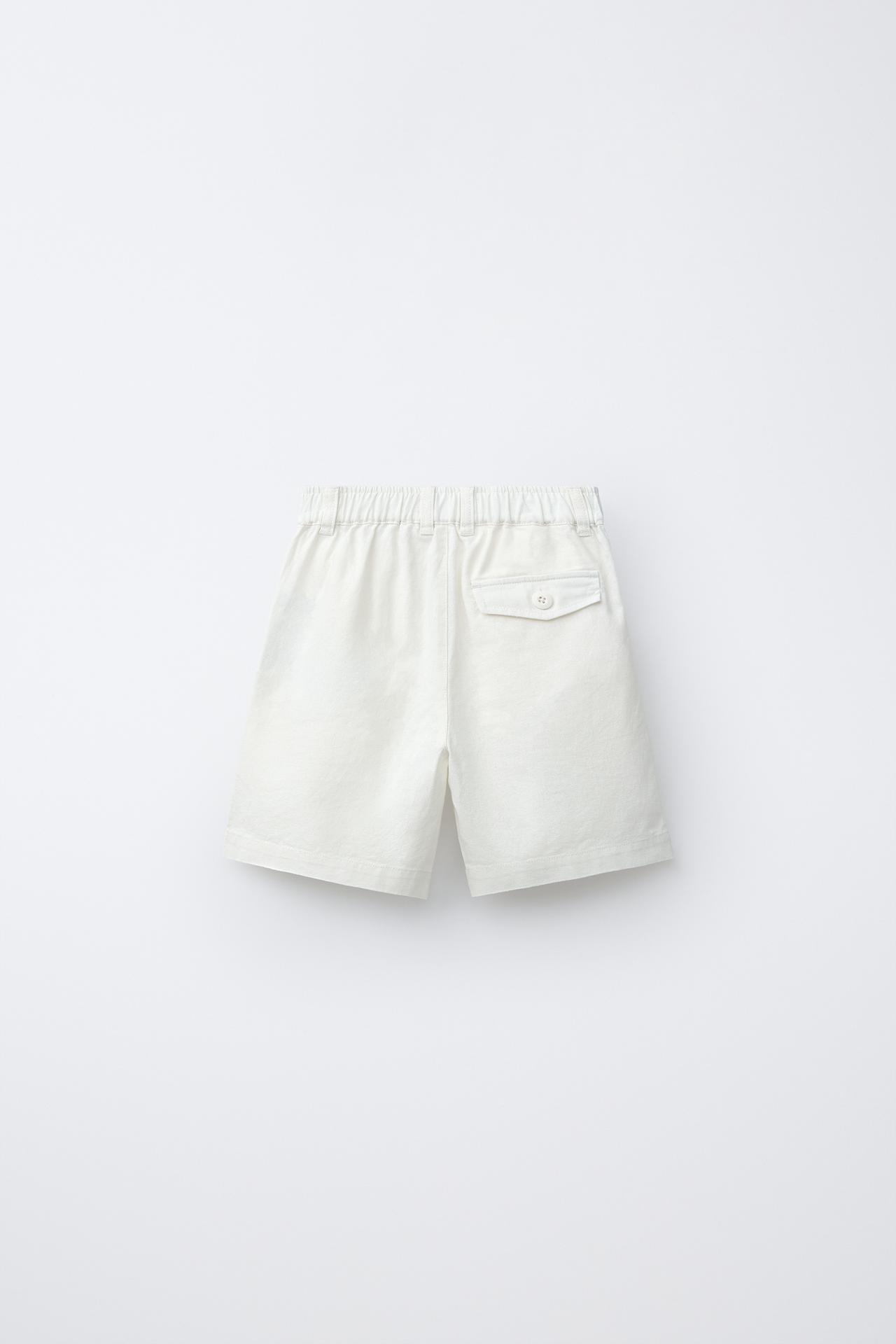 COTTON AND LINEN SHORTS — Ecru