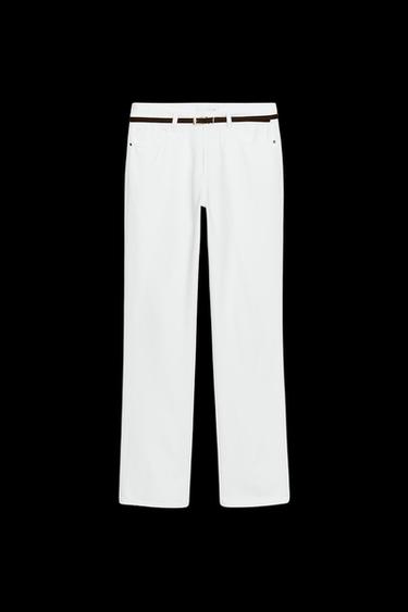Zara Z1975 90'S HIGH-WAISTED STRAIGHT BELTED JEANS - White - Image 0