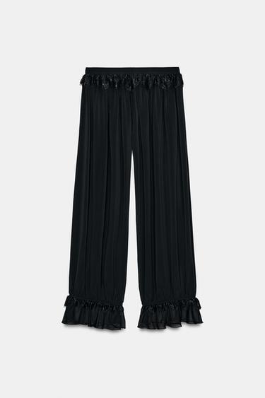 LACE TRIM SAROUEL TROUSERS - Black by Zara - Image 5