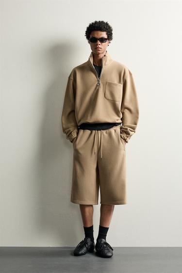 Zara RELAXED FIT JOGGER SHORTS - taupe brown