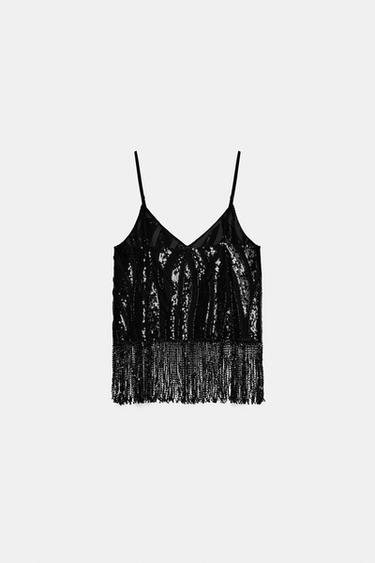 TOP FRANGES ET PAILLETTES - Noir de Zara - Image 6