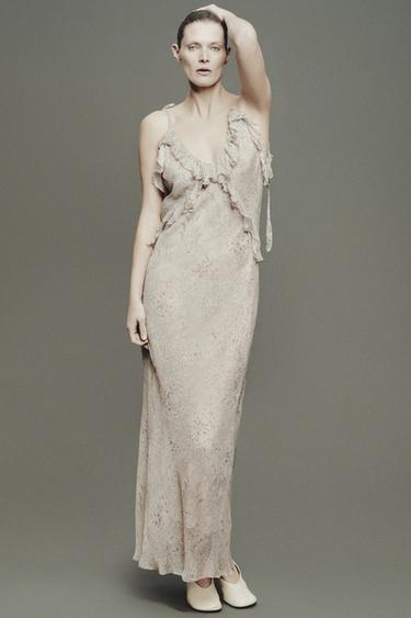 ZW COLLECTION PRINTED RUFFLE DRESS - Grey / Tan by Zara - Image 0