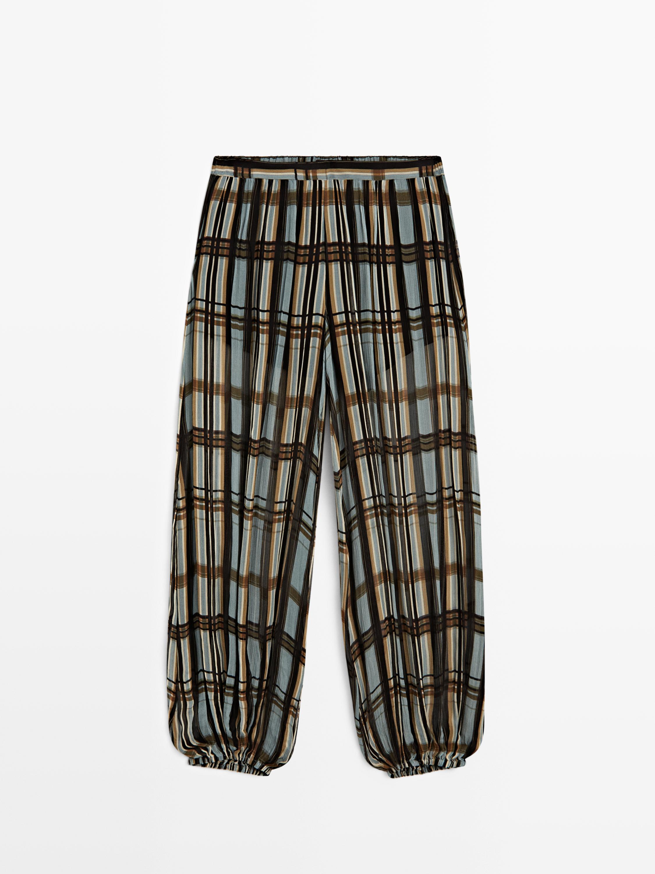 Pantalon bouffant fluide imprimé carreaux
