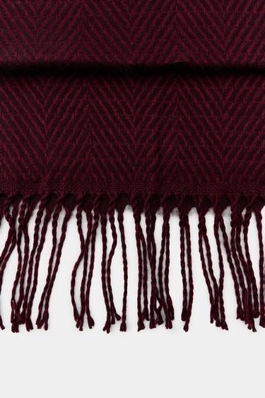 HERRINGBONE FRINGED SCARF - Burgundy by Zara - Image 2