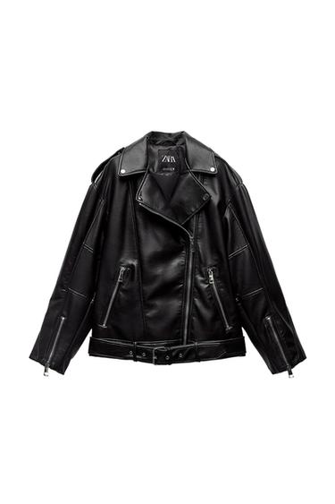 OVERSIZED FAUX LEATHER BIKER JACKET