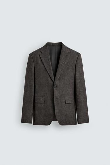 REGULAR FIT TEXTURED SUIT BLAZER - Dark brown by Zara