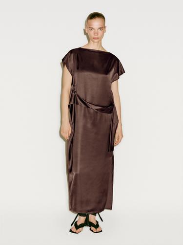 Zara Satin dress with belt detail - Limited Edition - Chocolate - Image 0