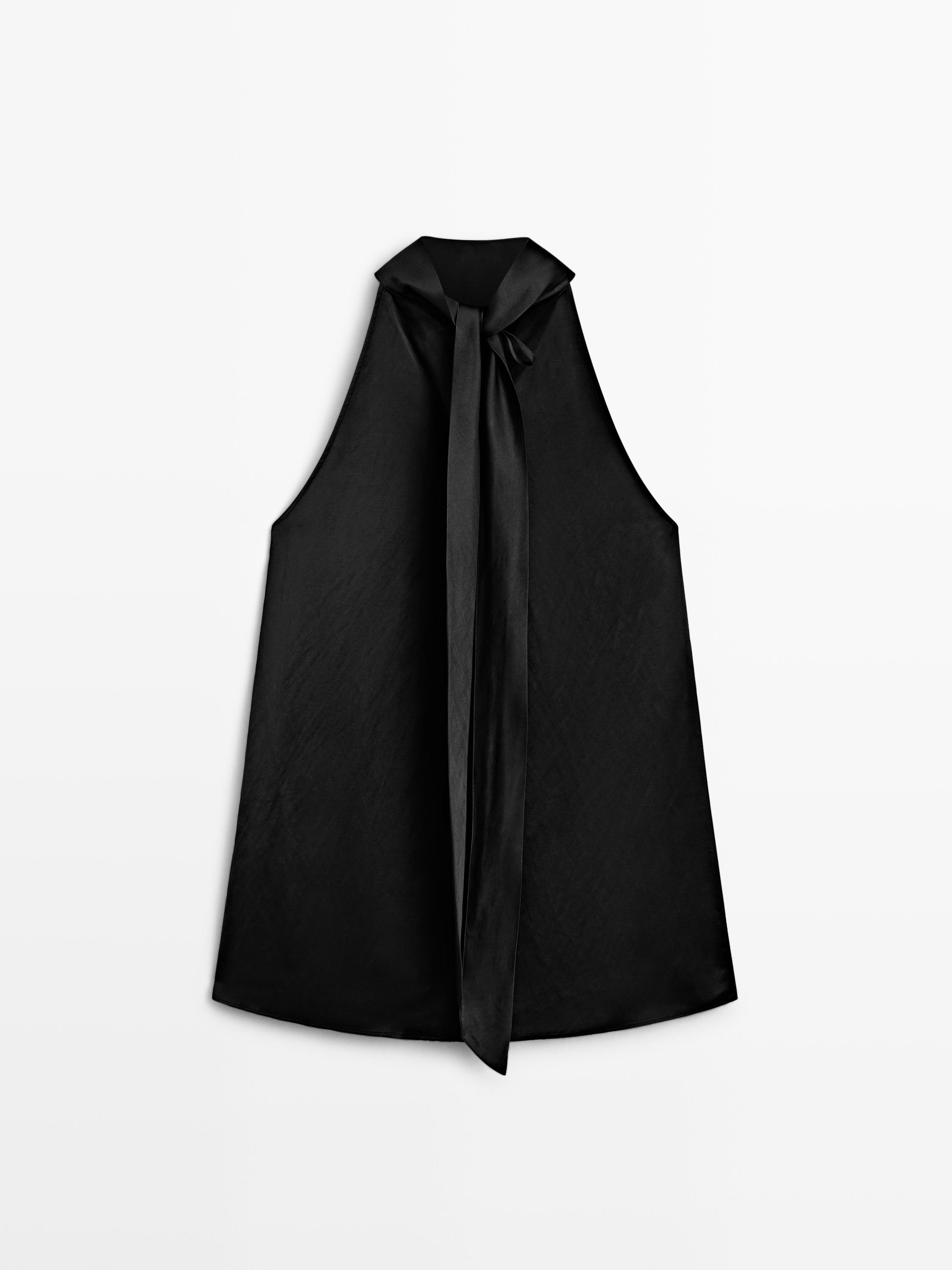 Satin halter top with tie detail