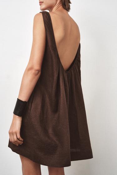 Zara 100% LINEN JUMPSUIT ZW COLLECTION - Dark brown