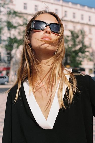 TOP CRÊPE CONTRASTE - Noir de Zara - Image 1