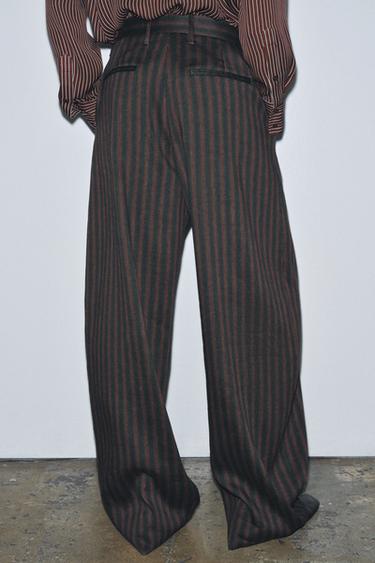 PANTALON À RAYURES ZW COLLECTION - Kaki foncé de Zara - Image 2