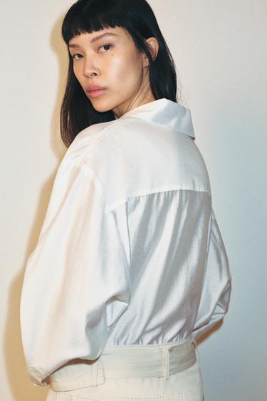 SATIN OVERSIZE SHIRT - White by Zara - Image 2