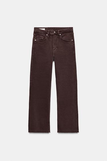 Zara TRF CROPPED FLARE HIGH WAIST JEANS - Dark eggplant