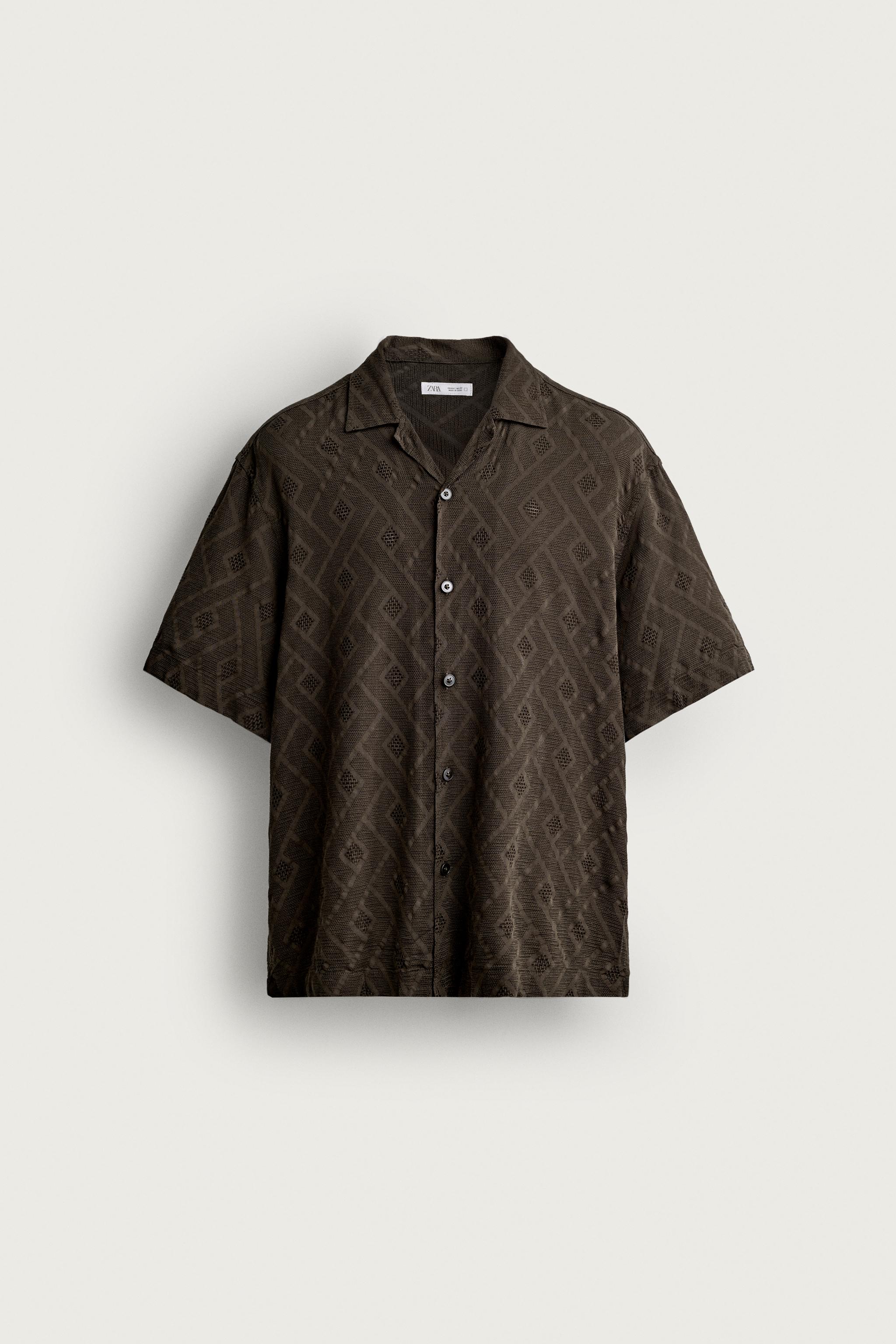 GEOMETRIC JACQUARD SHIRT — Brown