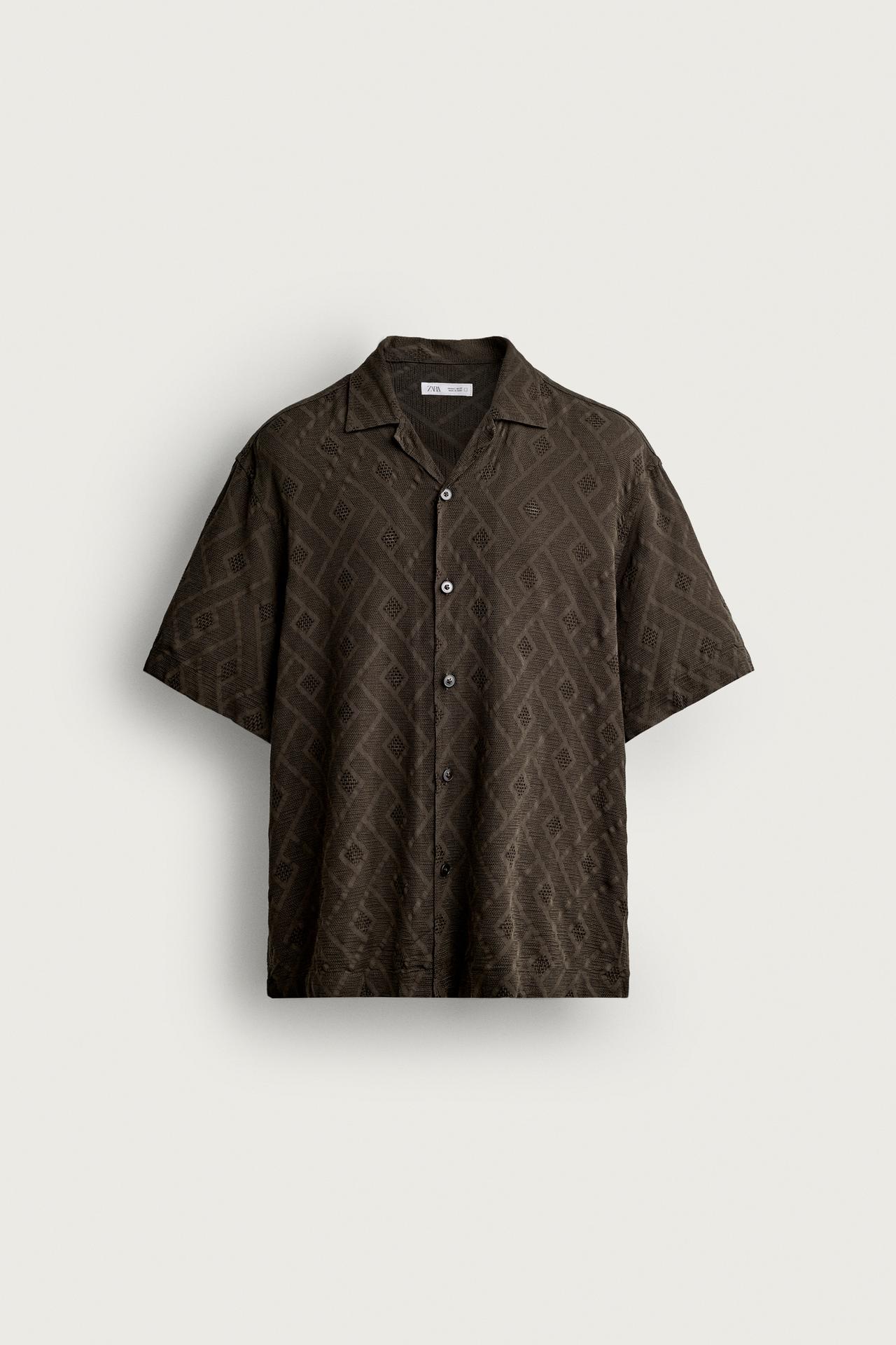 GEOMETRIC JACQUARD SHIRT — Brown