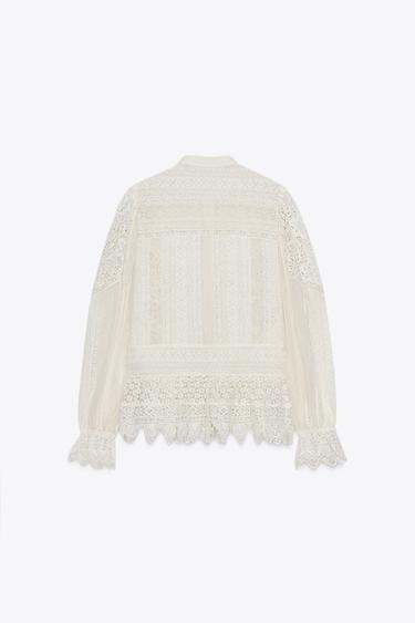 BLOUSE BRODÉE DENTELLE ZW COLLECTION - Blanc cassé de Zara - Image 3