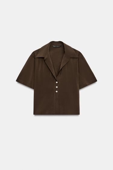 CAMISA FLUIDA MANGA CORTA - Marrón chocolate de Zara