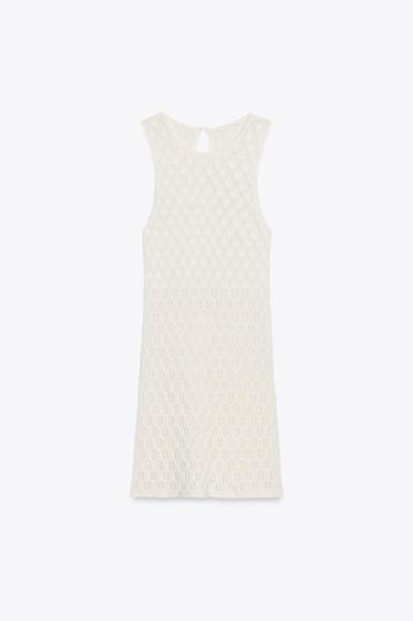 CUTWORK HALTER SHORT DRESS - Ecru by Zara - Image 4