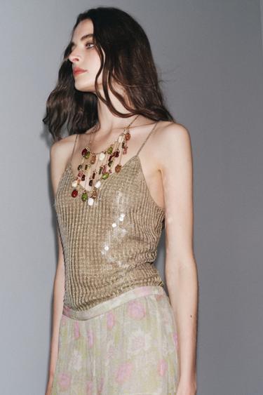 TOP EN MAILLE SEQUINS - Doré de Zara - Image 2