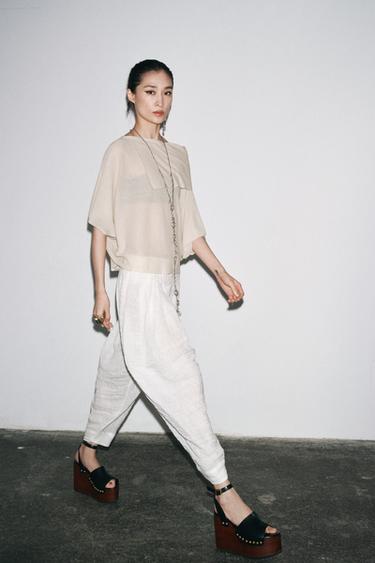ZW COLLECTION LINEN BALLOON TROUSERS - Ecru by Zara - Image 0