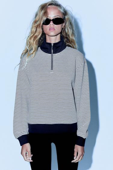 SUDADERA RAYAS CREMALLERA - Marino oscuro de Zara